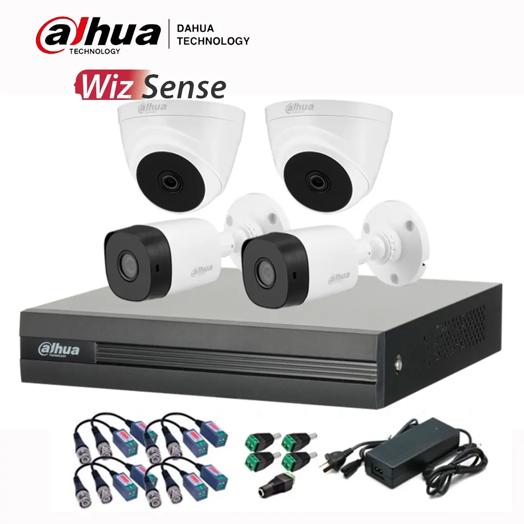 Combo Dahua Full HD con DVR 4CH + 2 Cámaras de interior y 2 Cámaras de exterior + Accesorios de instalación + Cable Utp 100mts