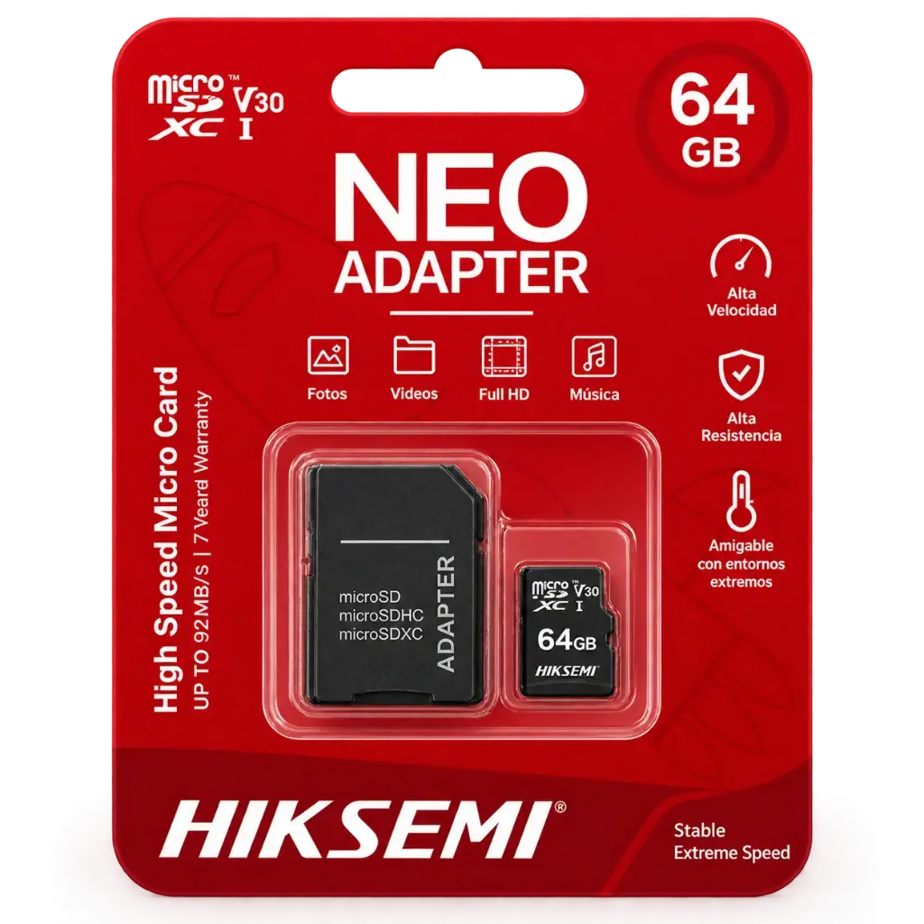 Tarjeta de Memoria Hiksemi Neo Home 64GB MicroSDHC Clase 10 UHS-I para Cámaras de Seguridad Full HD