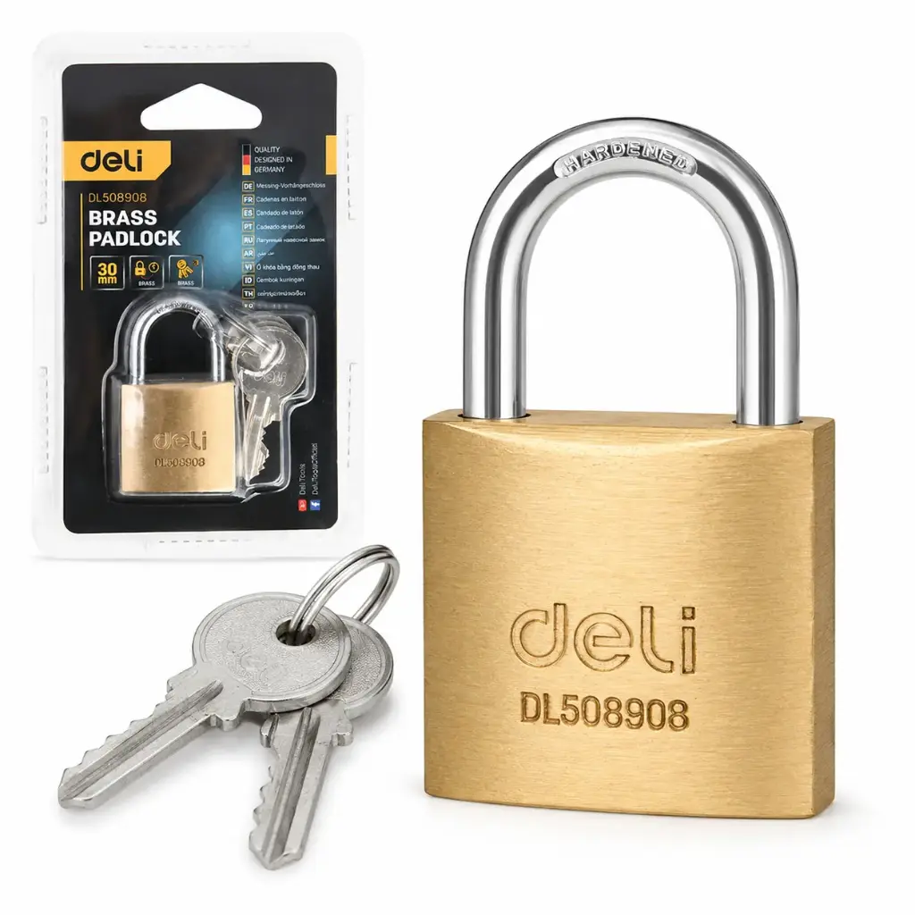 Candado de Latón Deli 30 mm DL508908 – Cuerpo Reforzado con 3 Llaves