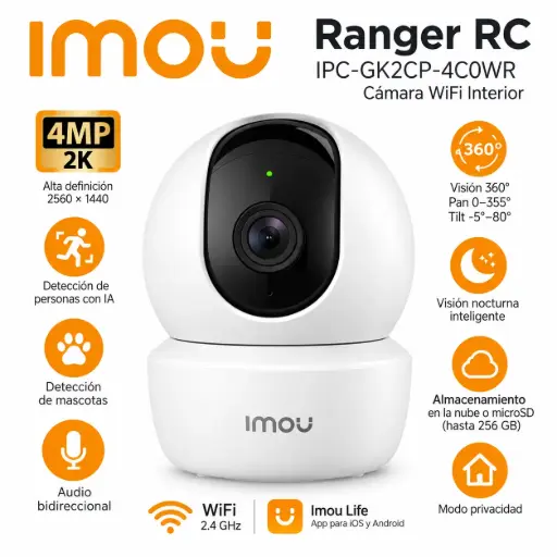[935] Cámara WiFi Imou Ranger RC 4MP 2K Interior con IA y Movimiento 360° – IPC-GK2CP-4C0WR