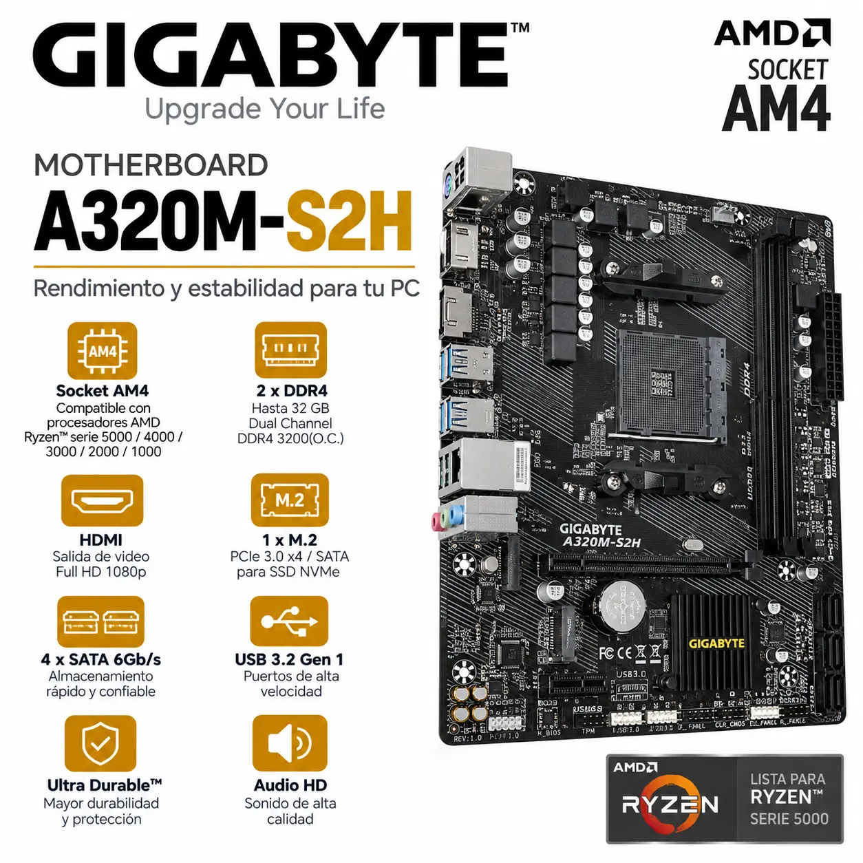 MOTHER GIGABYTE A320M-S2H AM4