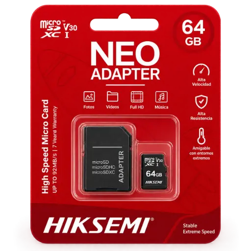 [2377] Tarjeta de Memoria Hiksemi Neo Home 64GB MicroSDHC Clase 10 UHS-I para Cámaras de Seguridad Full HD - SOLO SE VENDE CON CÁMARAS 