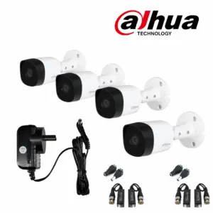 [2596] 4 BULLET PLASTICA 2MP 2.8MM + 4 BALUN TORNILLO + 4 PLUG DC MACHO + 1 PLUG DC HEMBRA + 1 FUENTE 12V 3 A