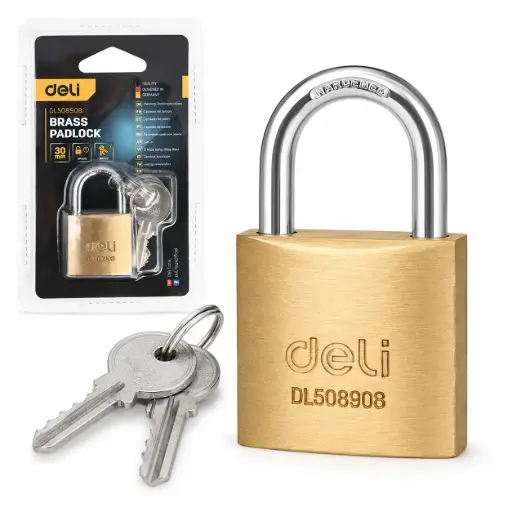 [1711] Candado de Latón Deli 30 mm DL508908 – Cuerpo Reforzado con 3 Llaves